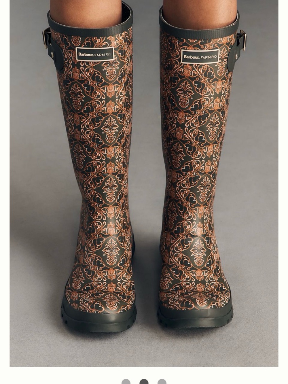 Barbour+FARM Rio Floral Tall Rain Boots - Olive & Copper Pineapple